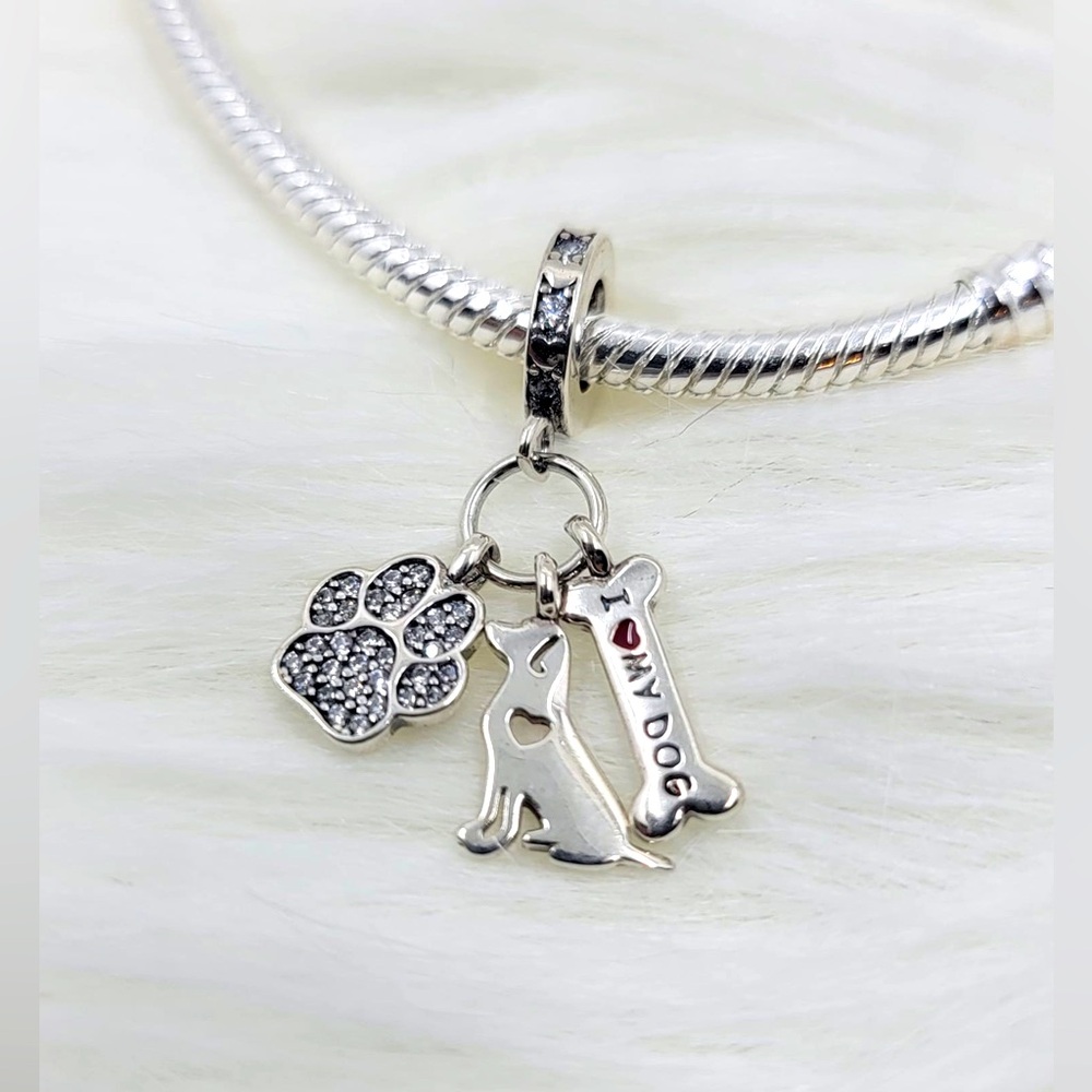 Charm for Bracelet Sterling Silver 925 I love my dog
